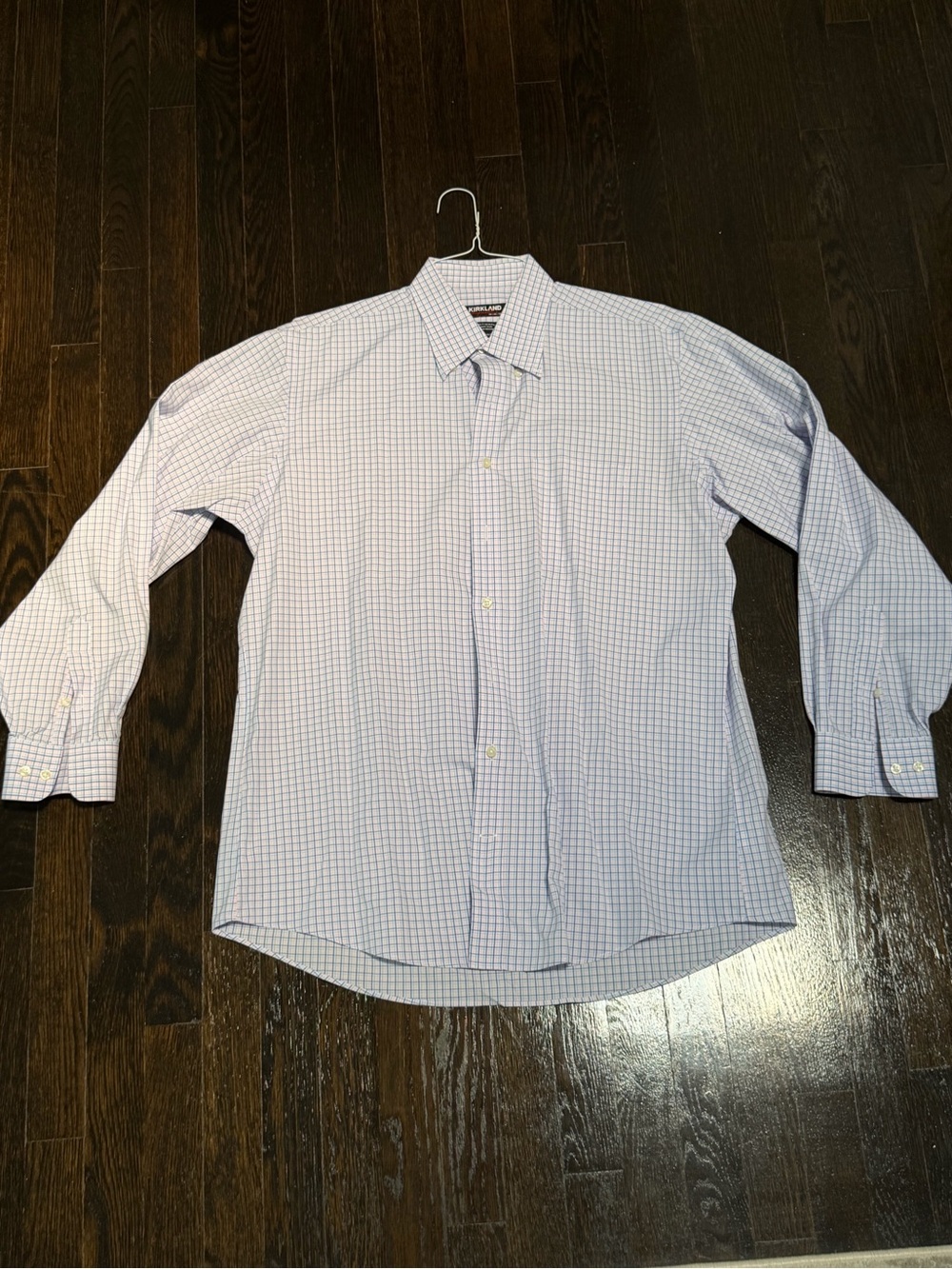 Kirkland Signature Light Blue & White Checked Dress Shirt